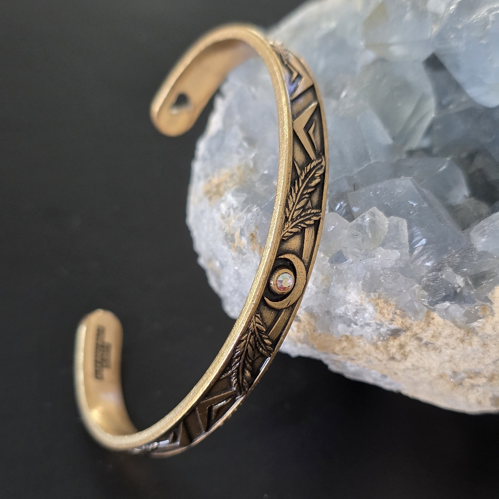 Alex and Ani 2017 Godspeed Burnished Gold toned Cuff Bracelet w/ AB accents
